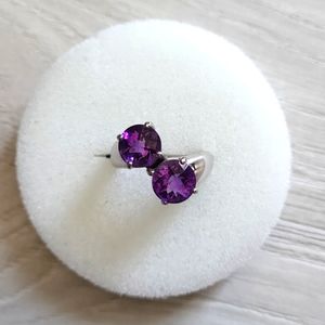Vintage 925 Silver Assymetric Double Amethyst Ring